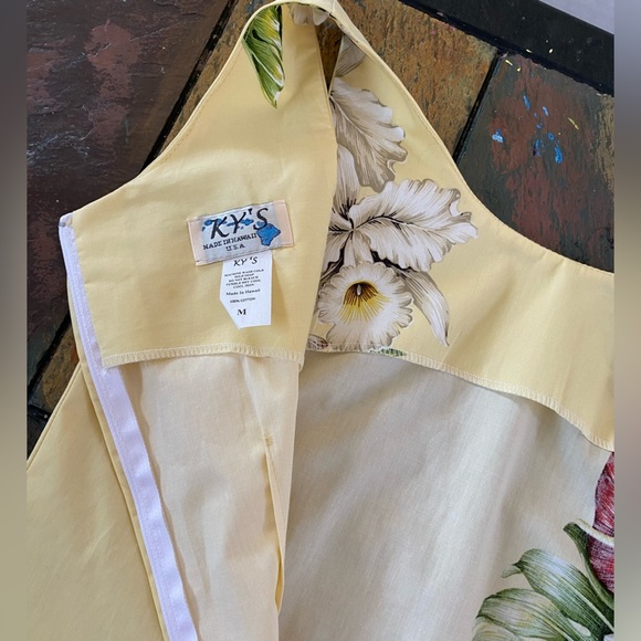 KY's Yellow Tropical Floral Anthurium Orchid Havaiian Midi Tank Dress - Picture 13 of 16